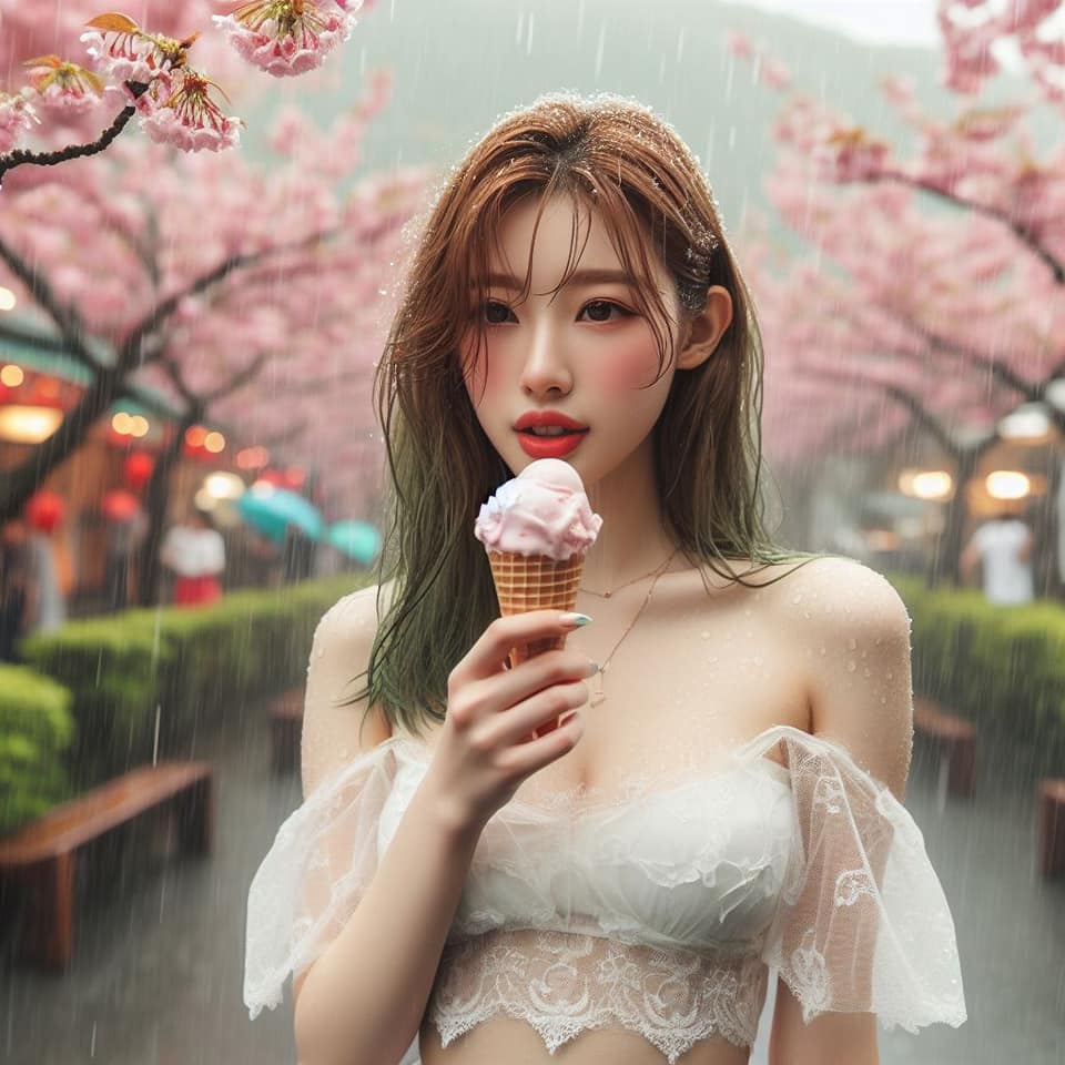 妹子下雨淋雨不爽可還是得吃冰淇淋啊2