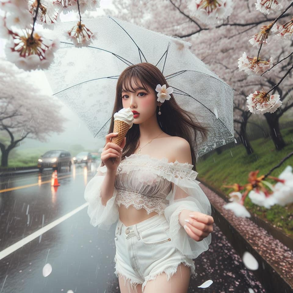 妹子下雨淋雨不爽可還是得吃冰淇淋啊2