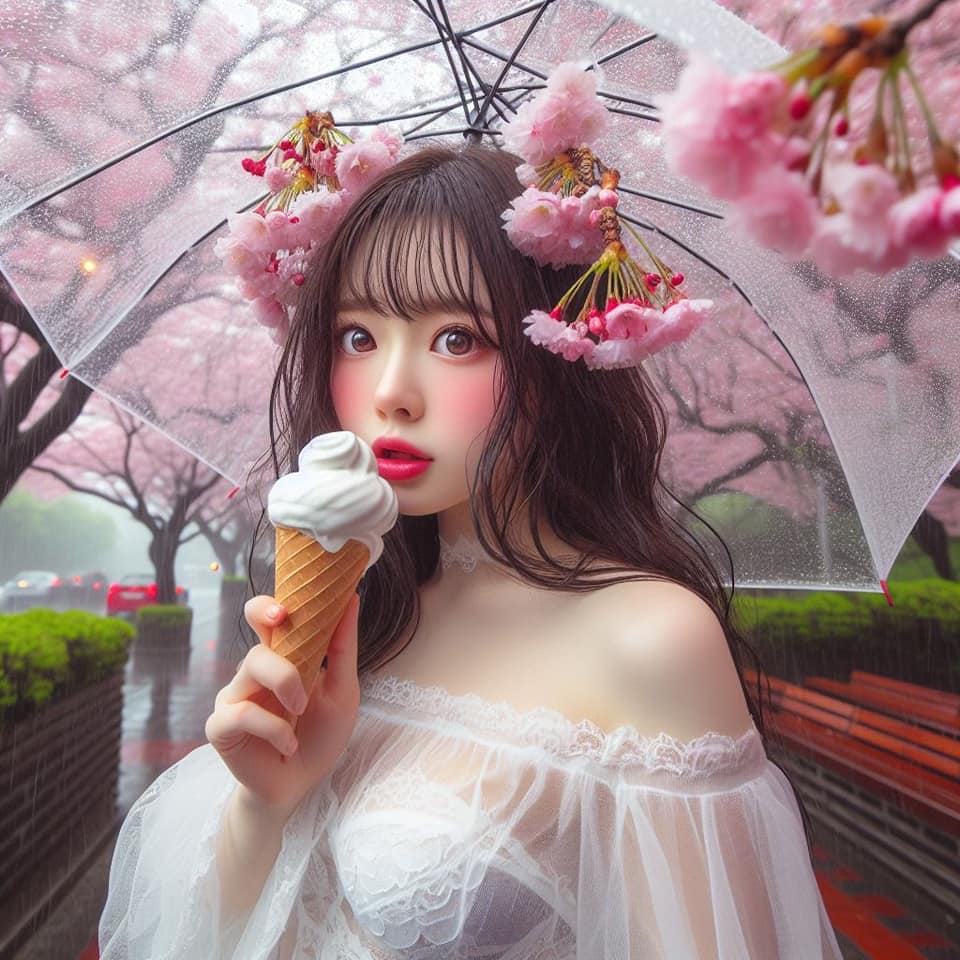 妹子下雨淋雨不爽可還是得吃冰淇淋啊2