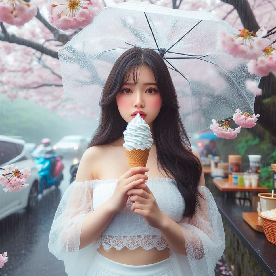 妹子下雨淋雨不爽可還是得吃冰淇淋啊2