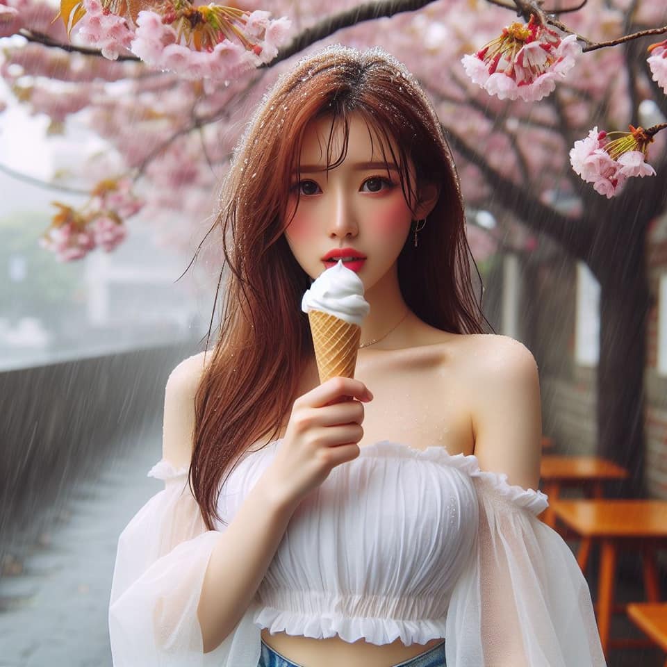 妹子下雨淋雨不爽可還是得吃冰淇淋啊2