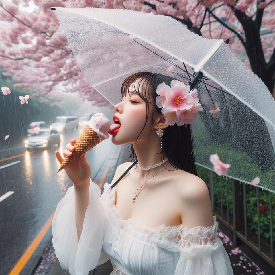 妹子下雨淋雨不爽可還是得吃冰淇淋啊2