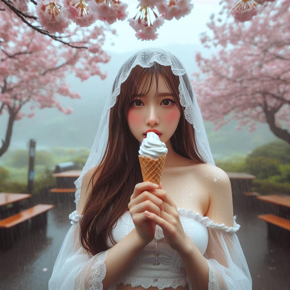 妹子下雨淋雨不爽可還是得吃冰淇淋啊2