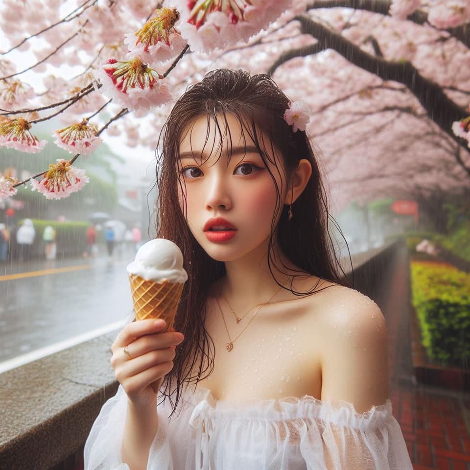 妹子下雨淋雨不爽可還是得吃冰淇淋啊2