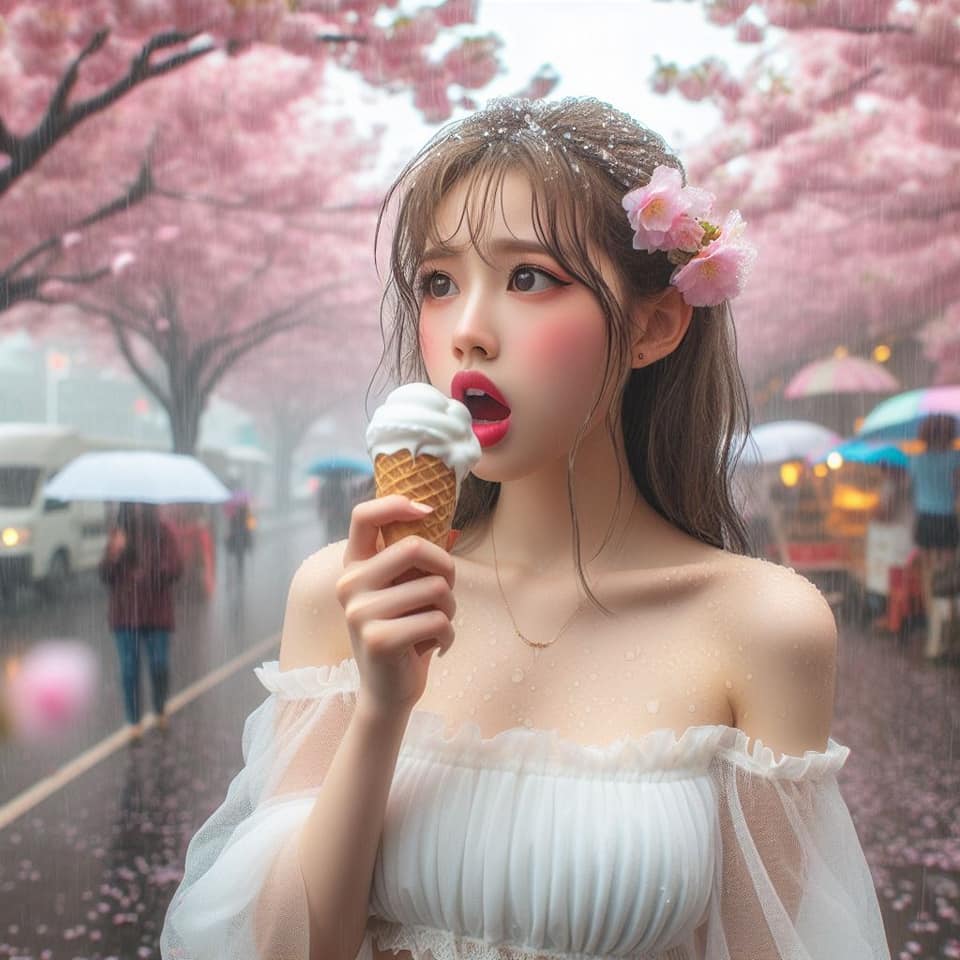 妹子下雨淋雨不爽可還是得吃冰淇淋啊2