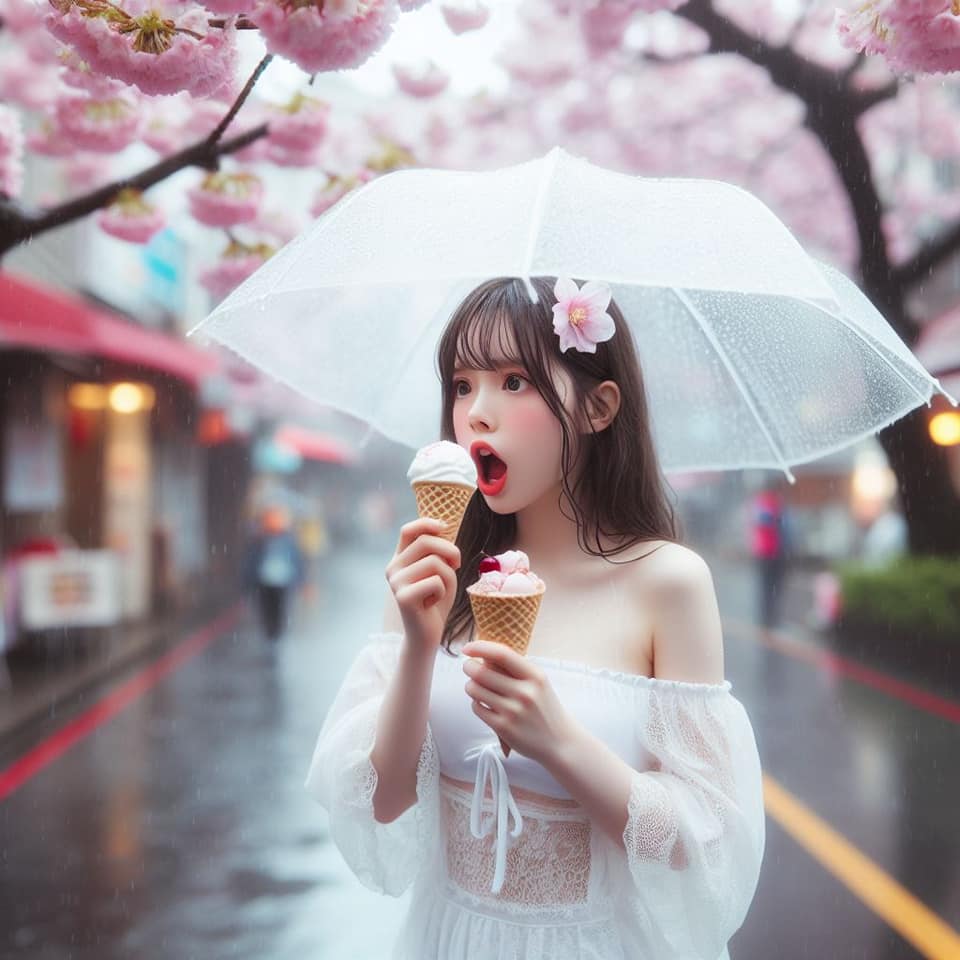 妹子下雨淋雨不爽可還是得吃冰淇淋啊2