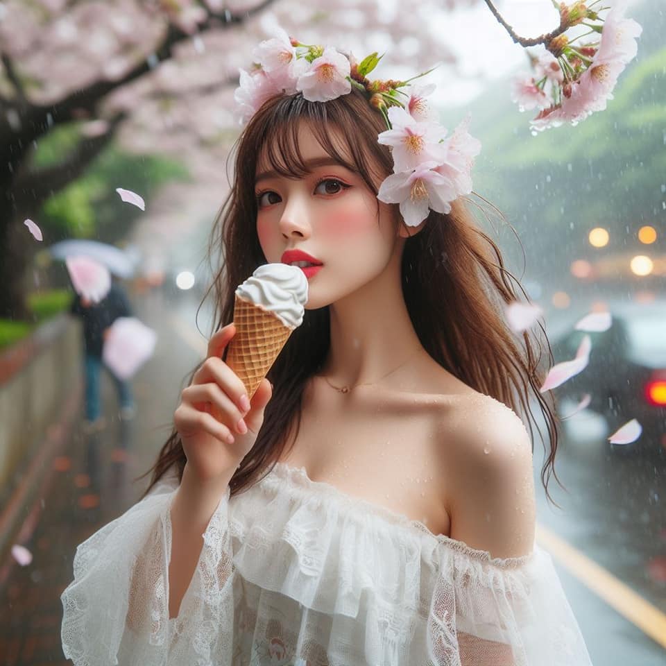 妹子下雨淋雨不爽可還是得吃冰淇淋啊2