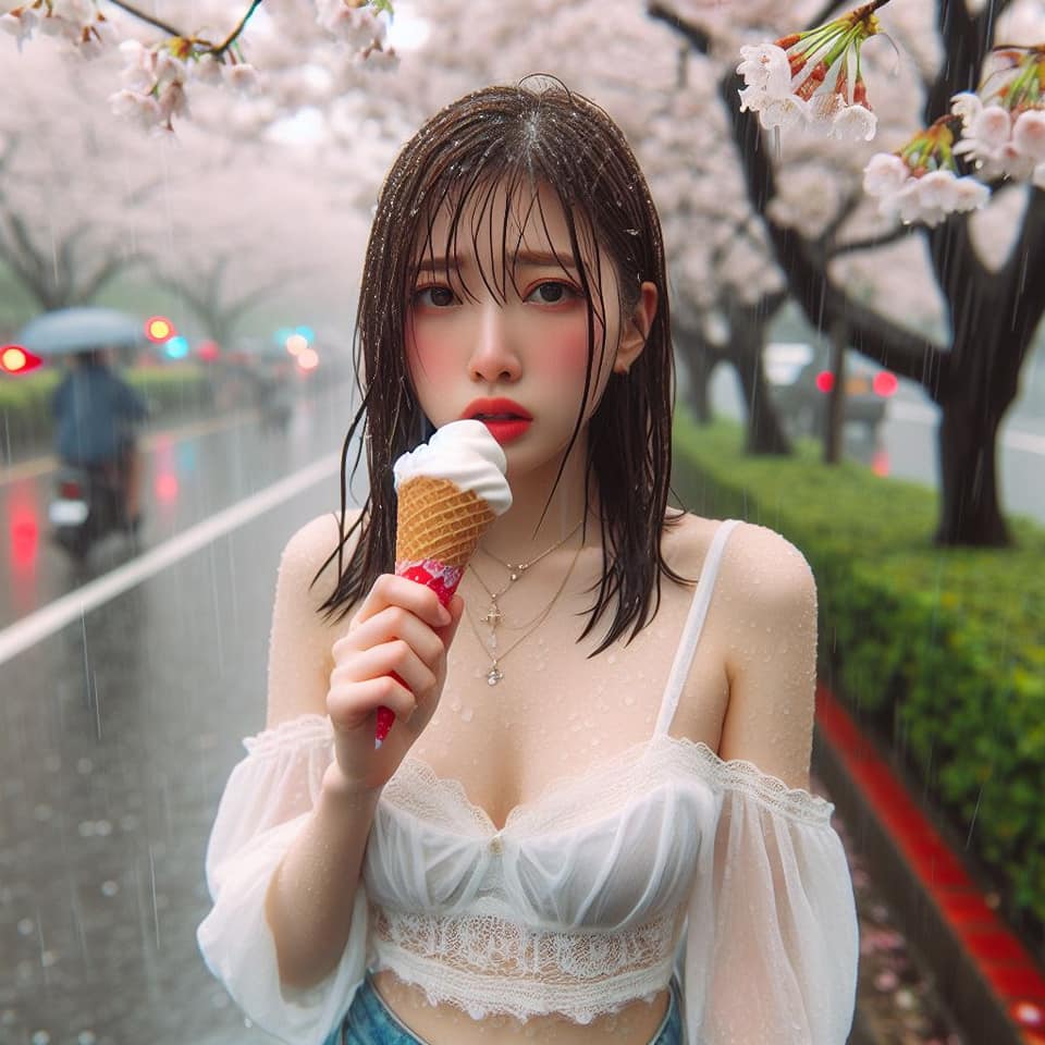 妹子下雨淋雨不爽可還是得吃冰淇淋啊2