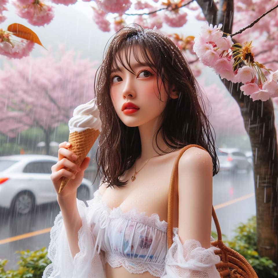 妹子下雨淋雨不爽可還是得吃冰淇淋啊2