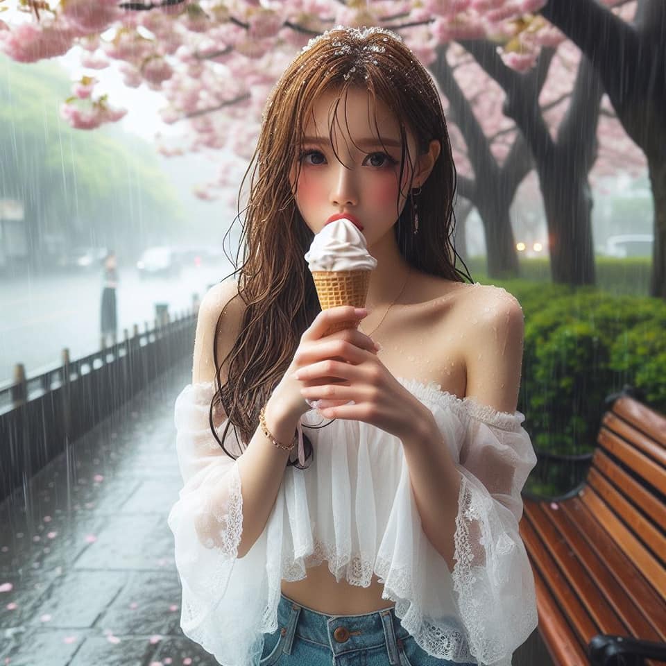 妹子下雨淋雨不爽可還是得吃冰淇淋啊2
