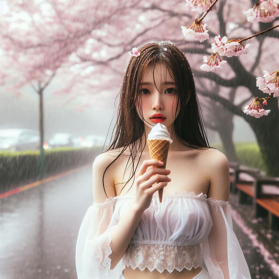 妹子下雨淋雨不爽可還是得吃冰淇淋啊2