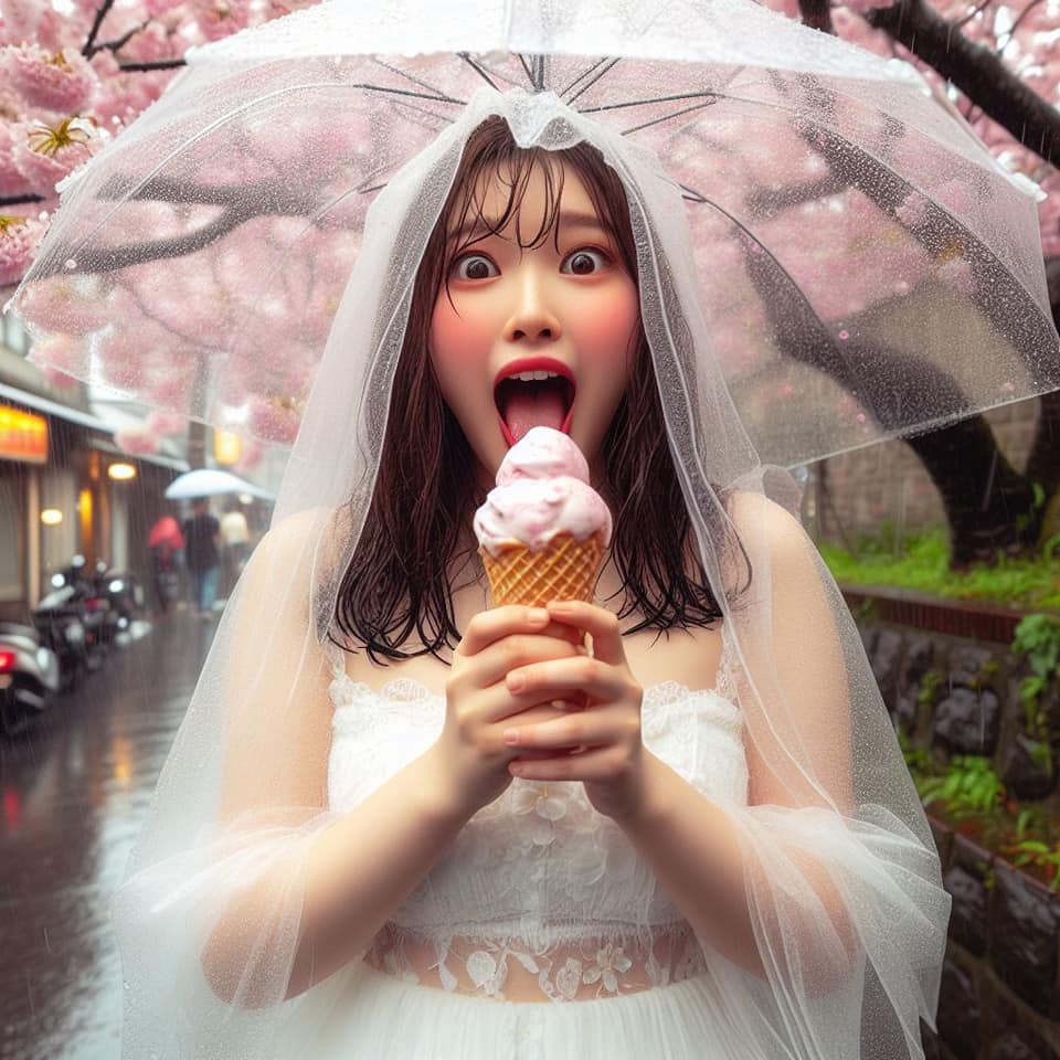 妹子下雨淋雨不爽可還是得吃冰淇淋啊2