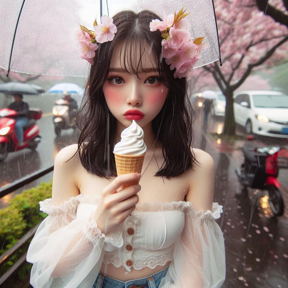 妹子下雨淋雨不爽可還是得吃冰淇淋啊2