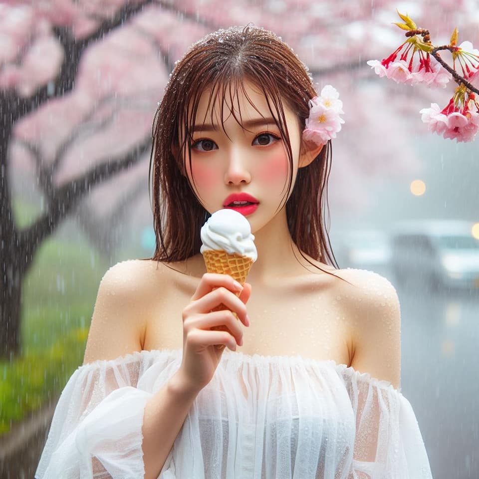 妹子下雨淋雨不爽可還是得吃冰淇淋啊2