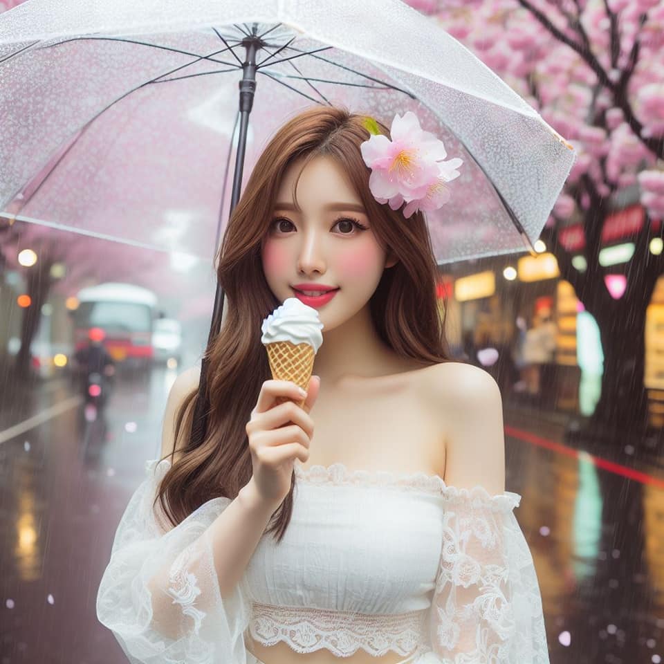妹子下雨淋雨不爽可還是得吃冰淇淋啊2
