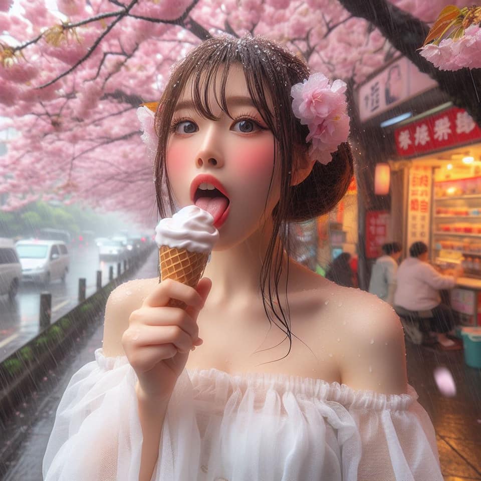 妹子下雨淋雨不爽可還是得吃冰淇淋啊2