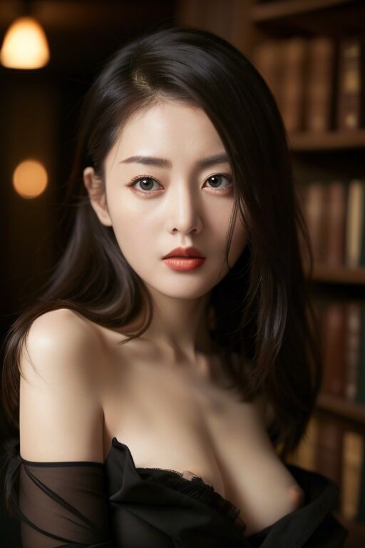 張天愛在圖書館思考