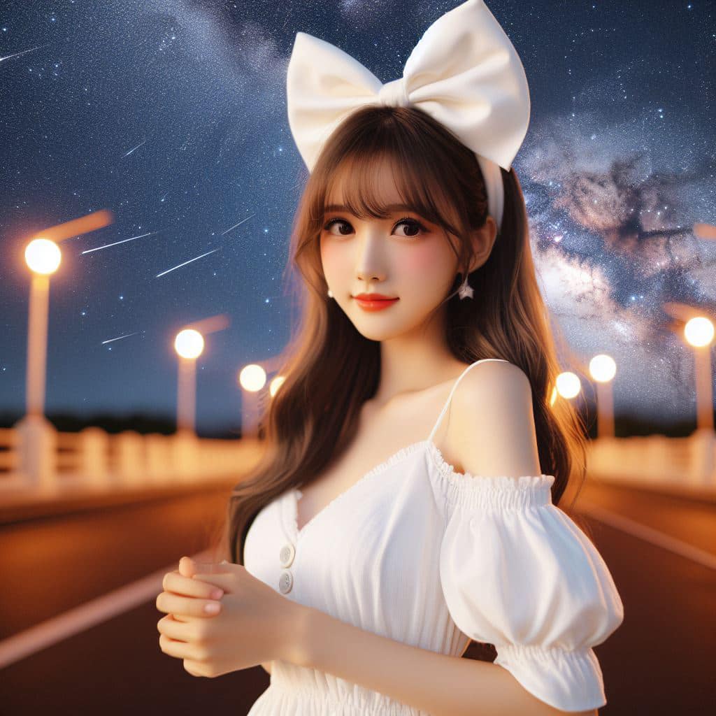 身穿白色洋裝．綁大蝴蝶結的妹子