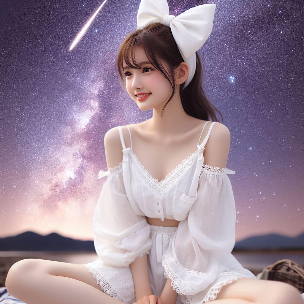 身穿白色洋裝．綁大蝴蝶結的妹子