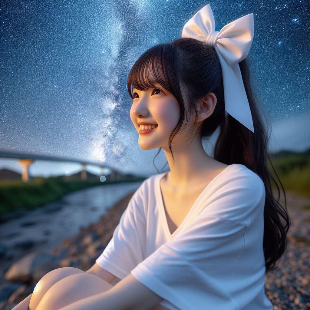 身穿白色洋裝．綁大蝴蝶結的妹子