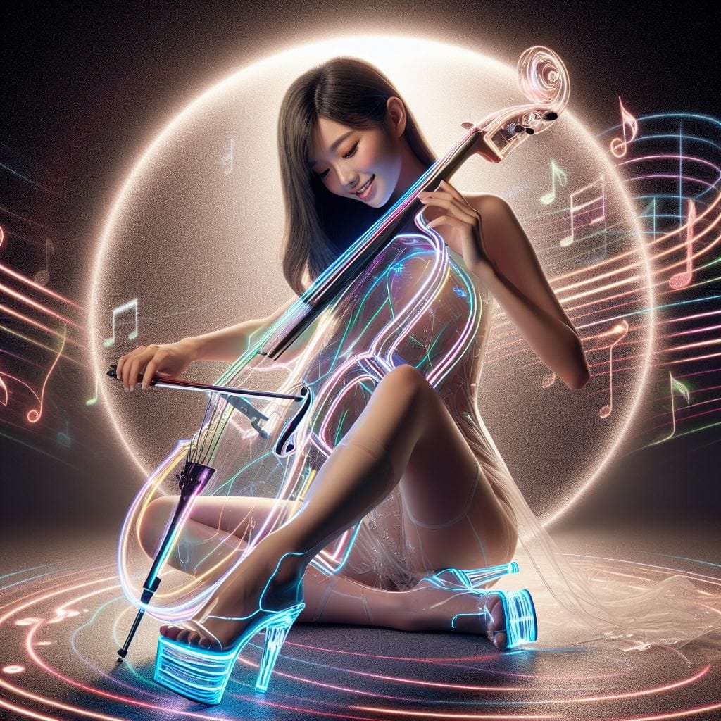 節奏女神．在寧靜的背景下．散發出柔和的彩色音符