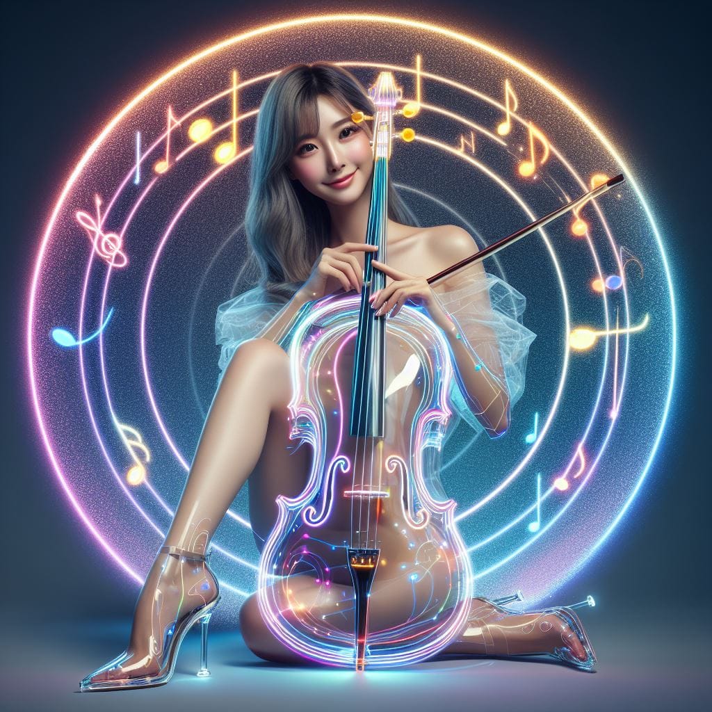 節奏女神．在寧靜的背景下．散發出柔和的彩色音符