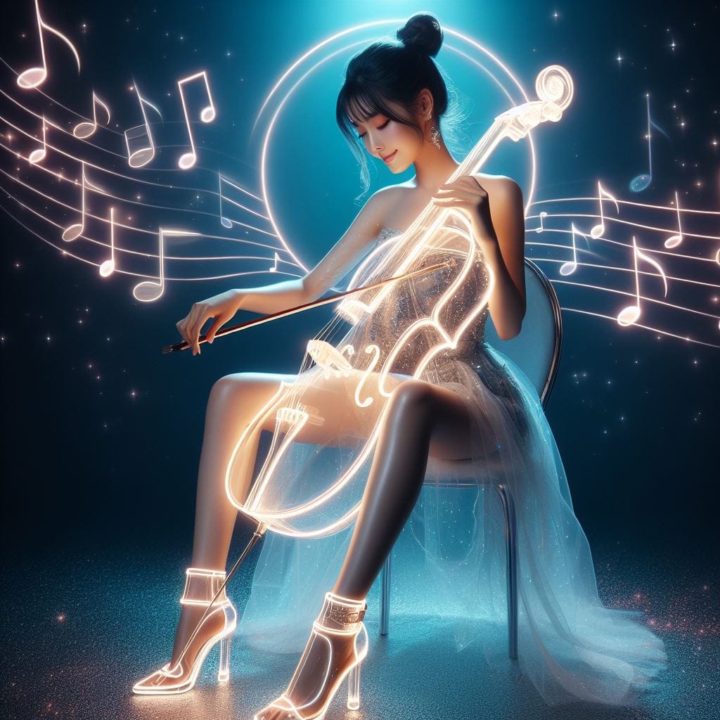 節奏女神．在寧靜的背景下．散發出柔和的彩色音符