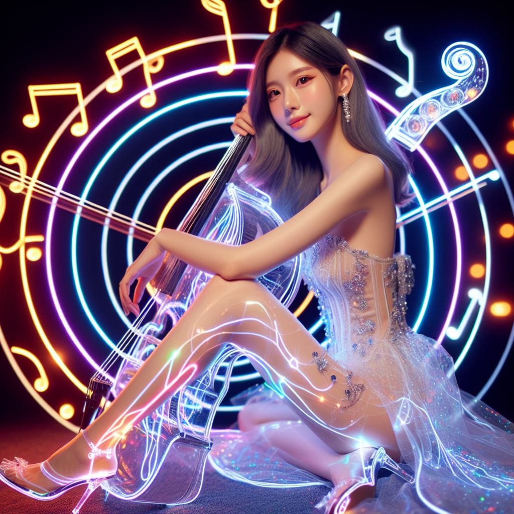 節奏女神．在寧靜的背景下．散發出柔和的彩色音符