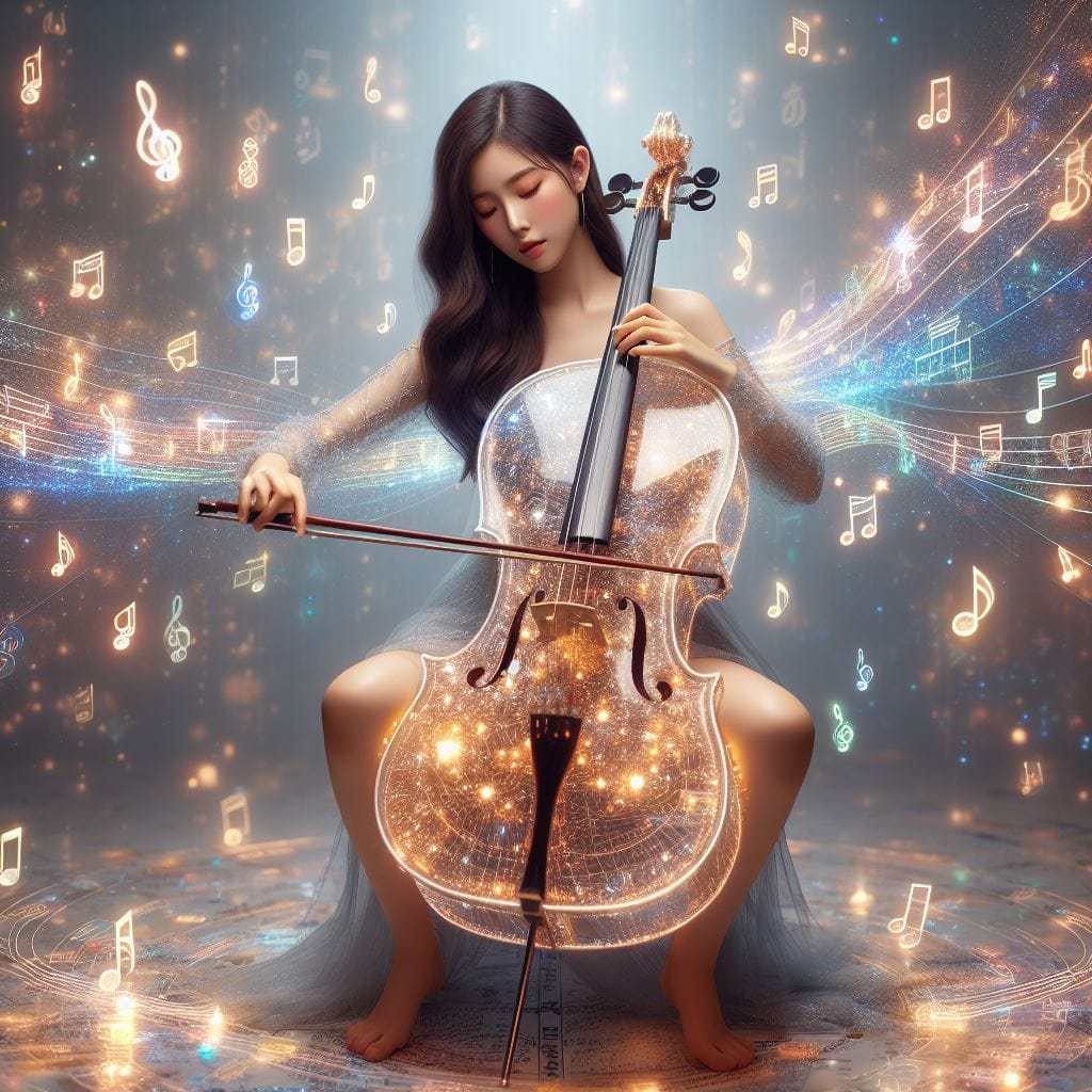 節奏女神．在寧靜的背景下．散發出柔和的彩色音符