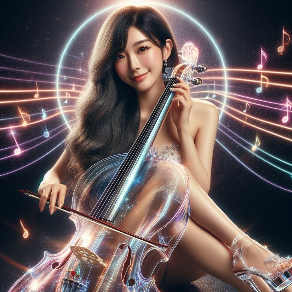 節奏女神．在寧靜的背景下．散發出柔和的彩色音符