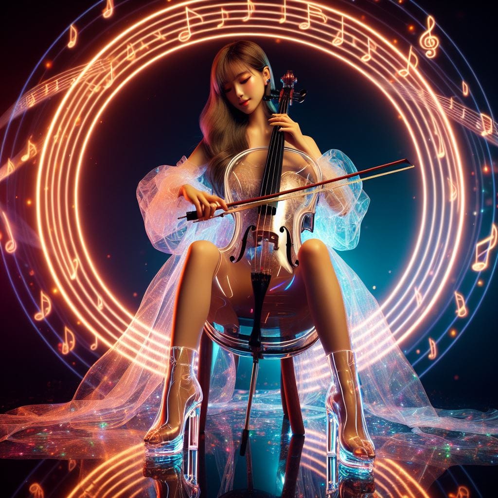 節奏女神．在寧靜的背景下．散發出柔和的彩色音符