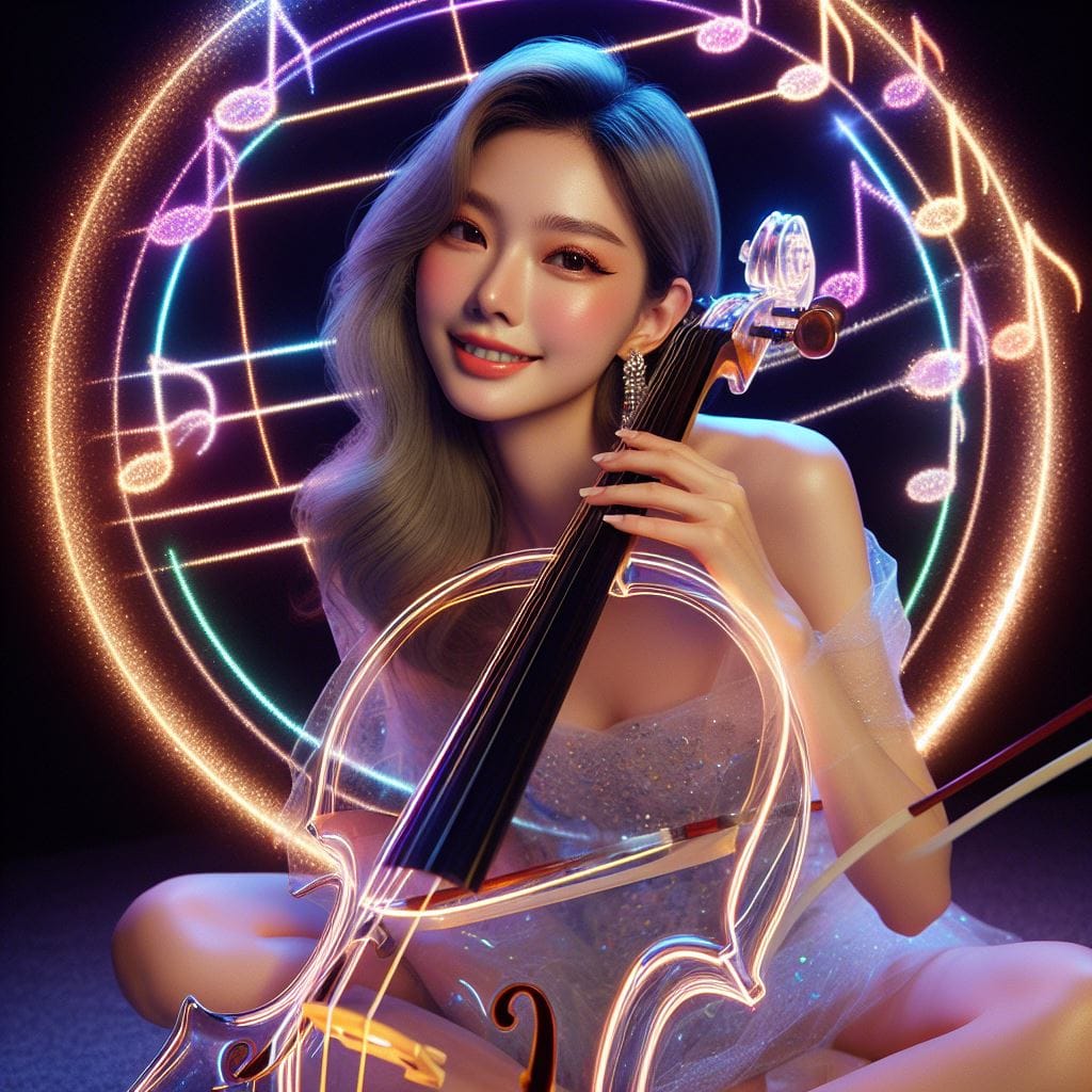 節奏女神．在寧靜的背景下．散發出柔和的彩色音符