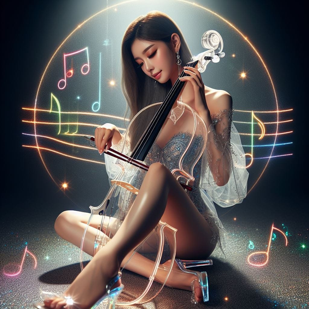 節奏女神．在寧靜的背景下．散發出柔和的彩色音符