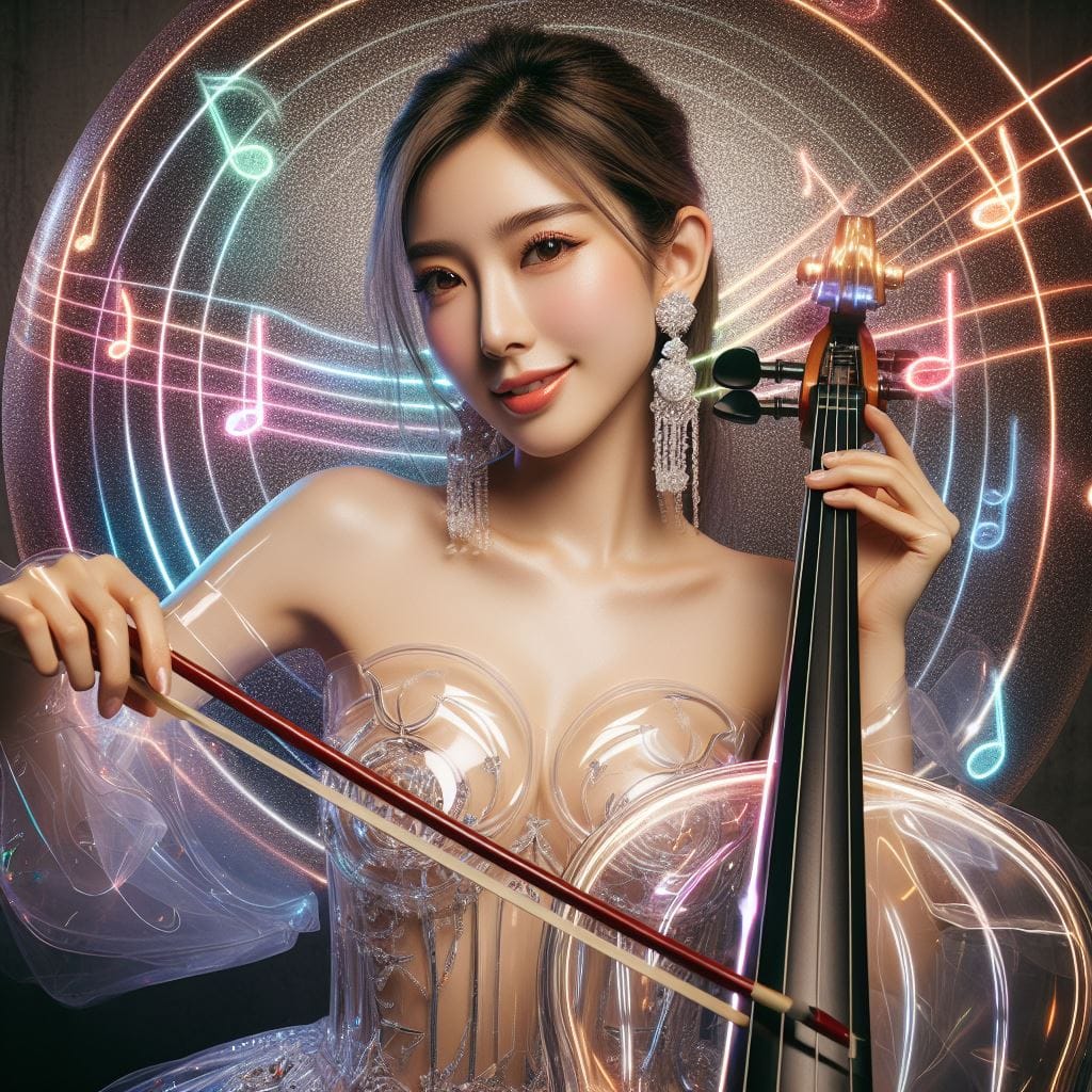 節奏女神．在寧靜的背景下．散發出柔和的彩色音符
