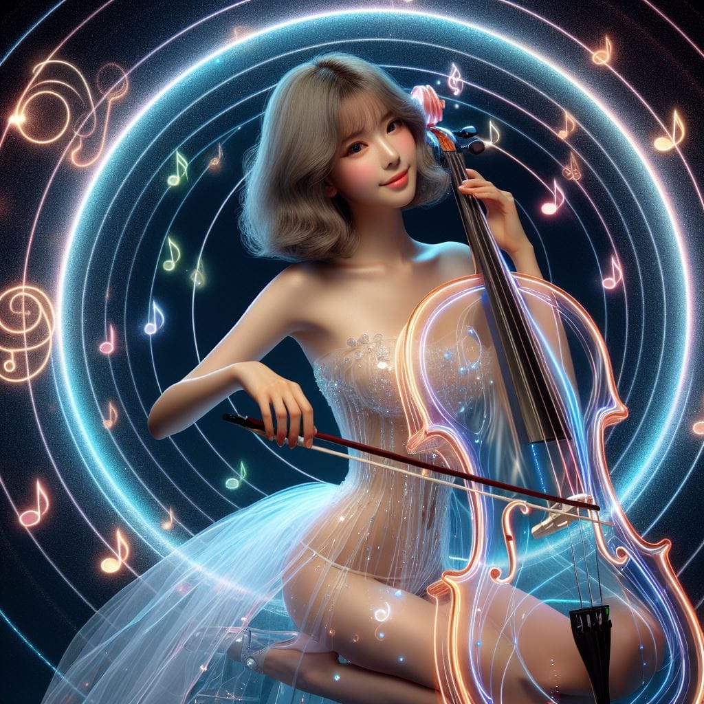 節奏女神．在寧靜的背景下．散發出柔和的彩色音符