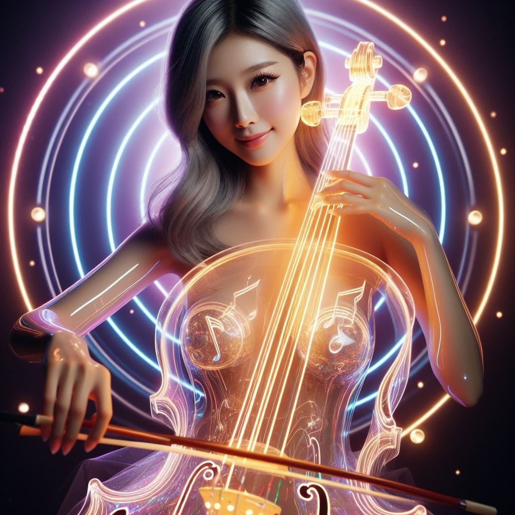 節奏女神．在寧靜的背景下．散發出柔和的彩色音符