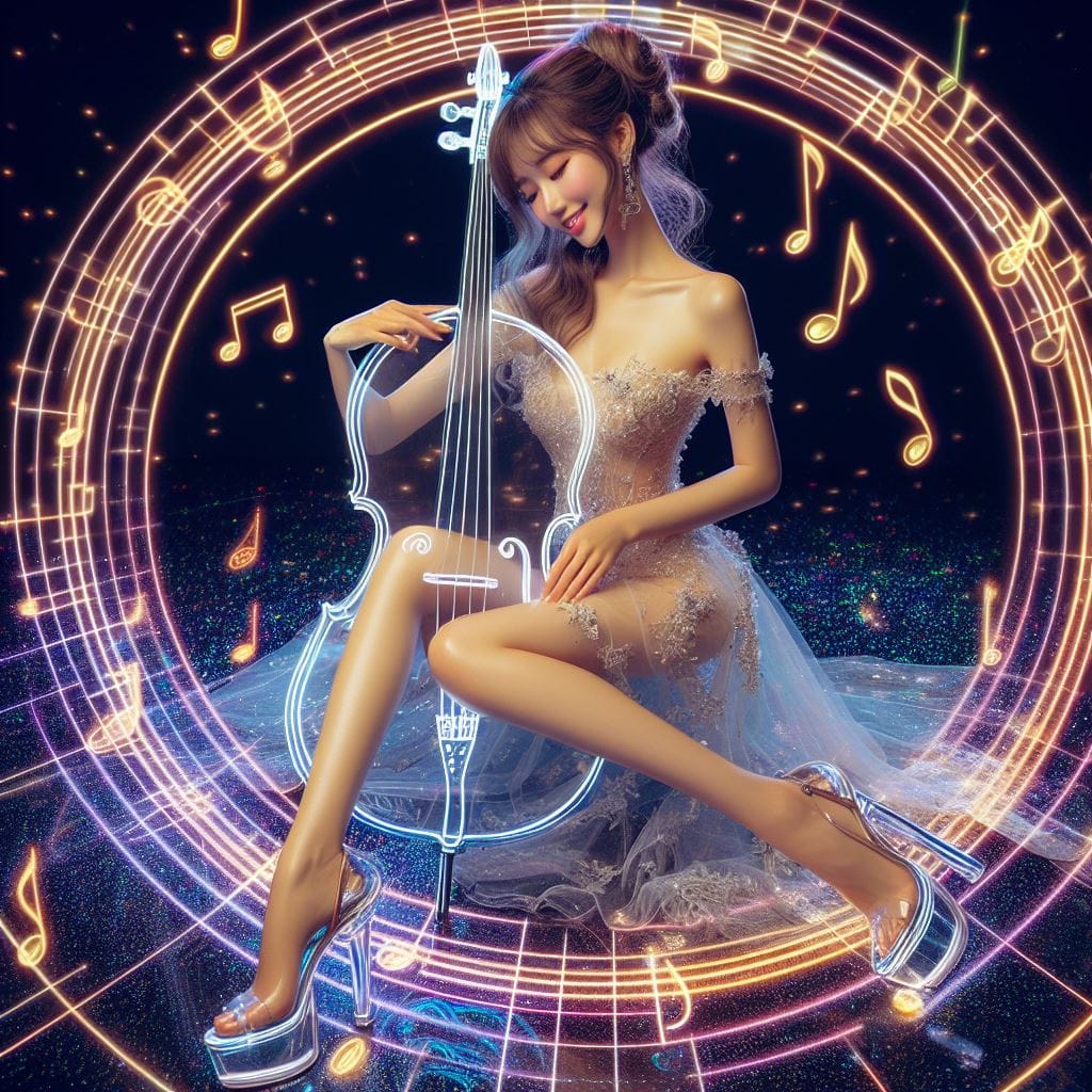 節奏女神．在寧靜的背景下．散發出柔和的彩色音符