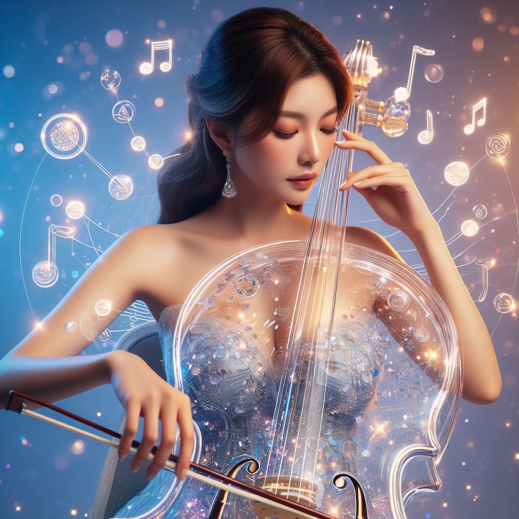 節奏女神．在寧靜的背景下．散發出柔和的彩色音符