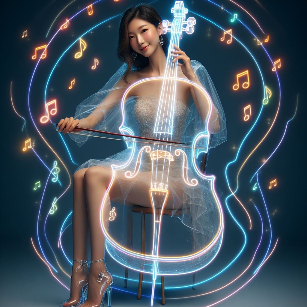 節奏女神．在寧靜的背景下．散發出柔和的彩色音符