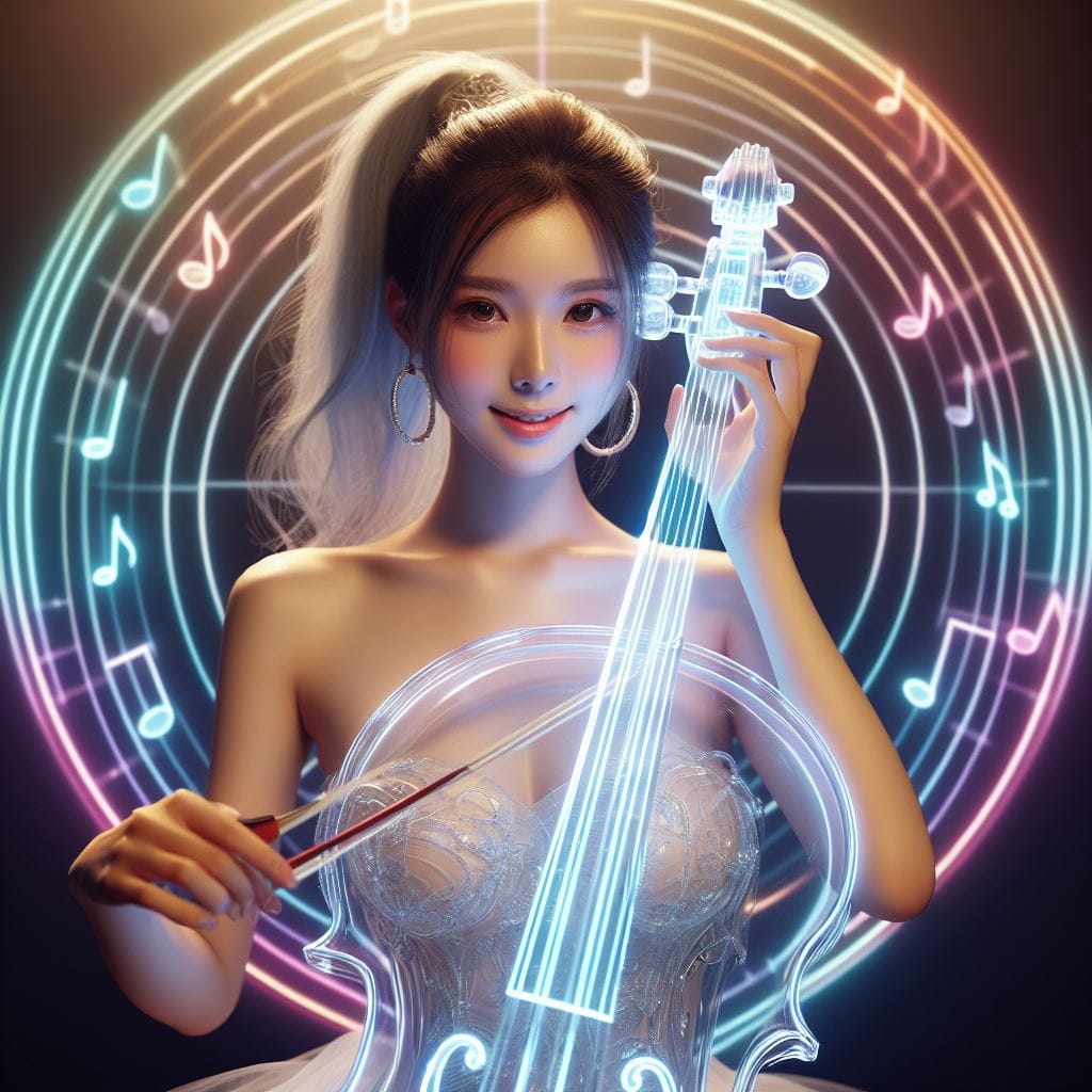 節奏女神．在寧靜的背景下．散發出柔和的彩色音符