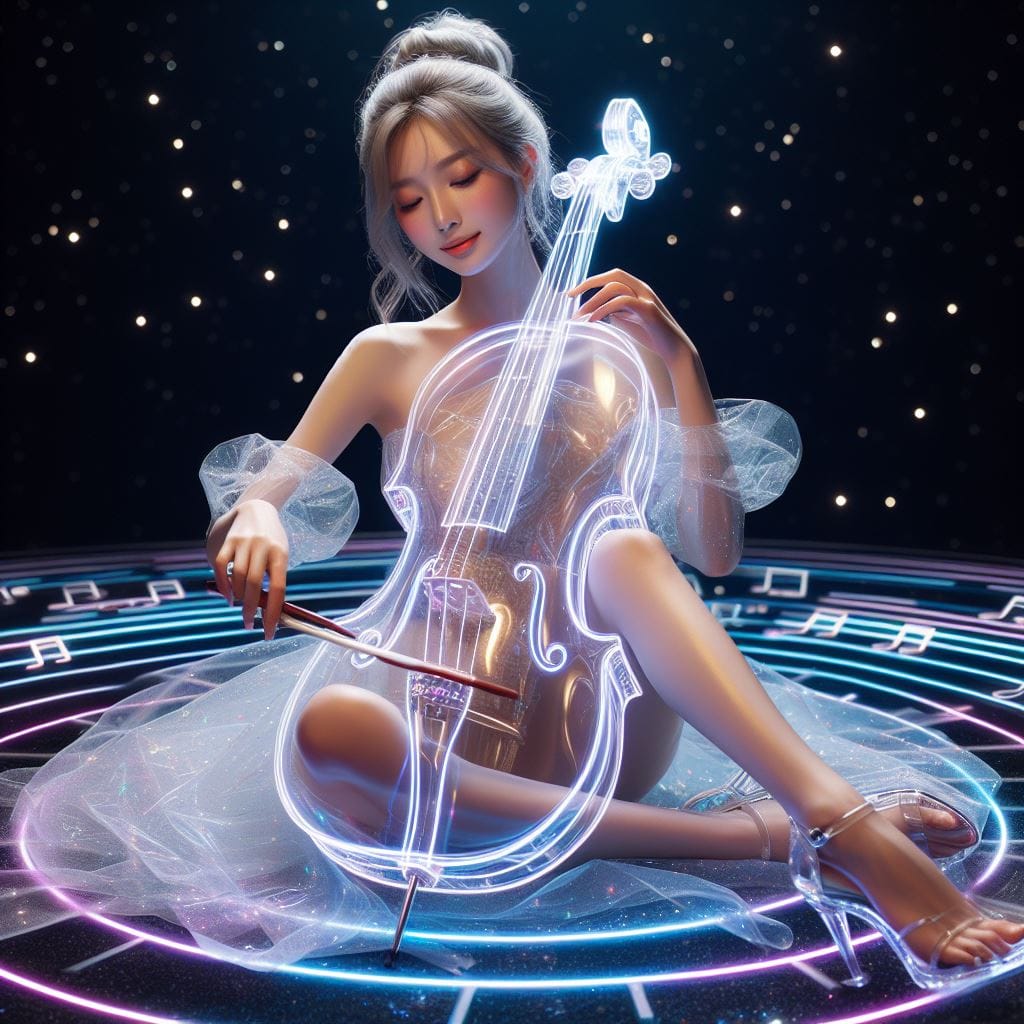 節奏女神．在寧靜的背景下．散發出柔和的彩色音符