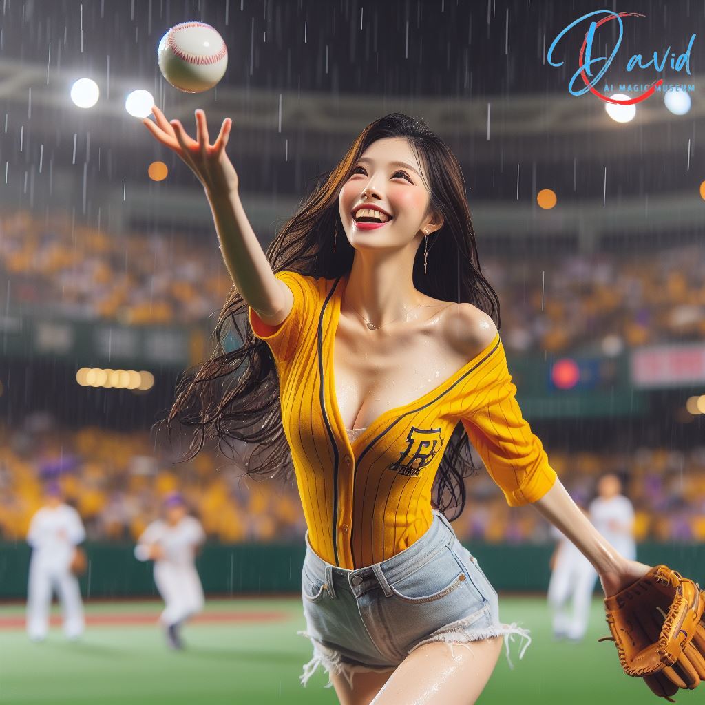 妹子去球場看棒球還接到球