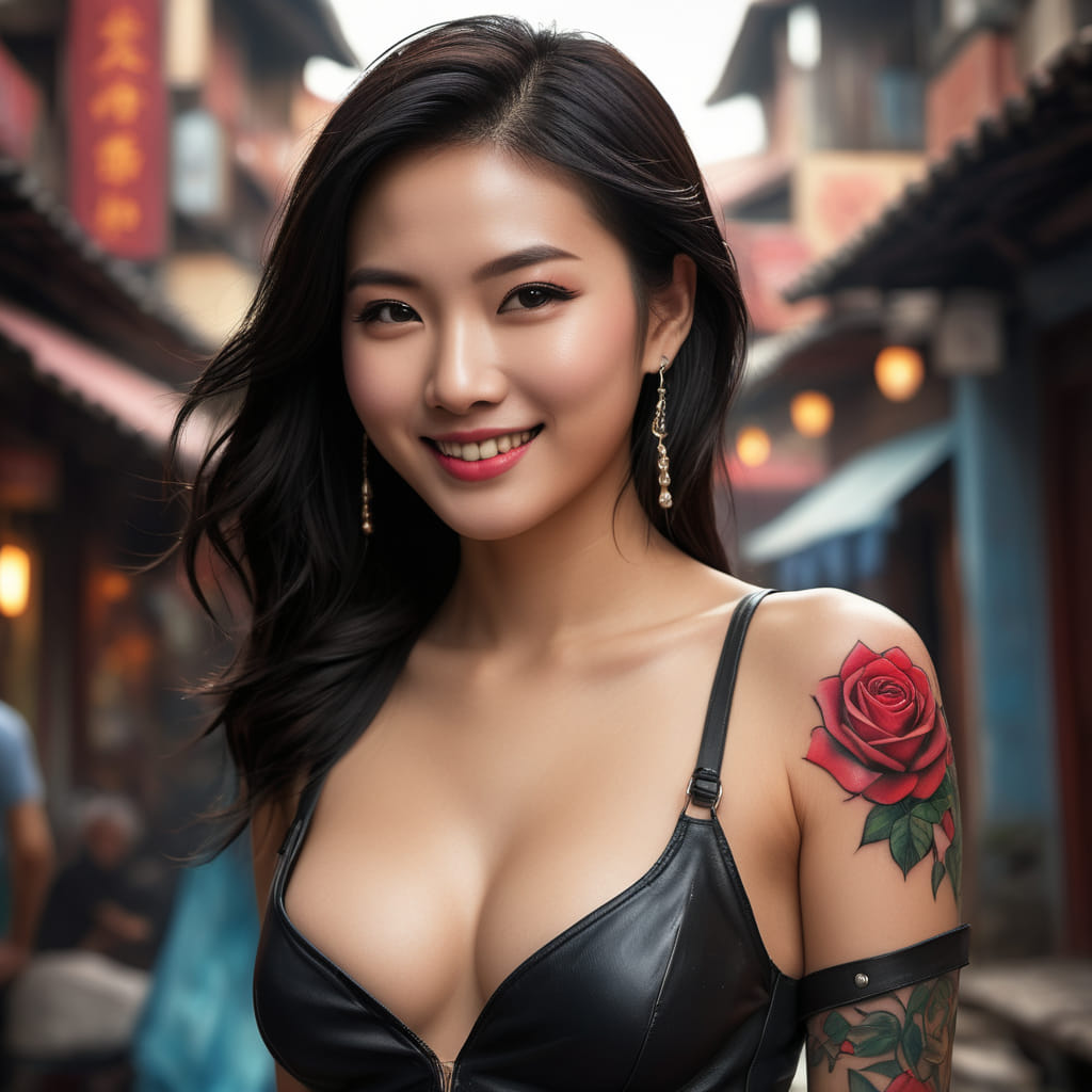 玫瑰花刺青女子
