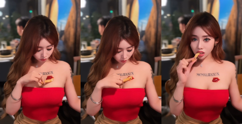 有奶味？巨乳小隻馬《Bebe韶瑄》示範薯條沾番茄醬的正確方式