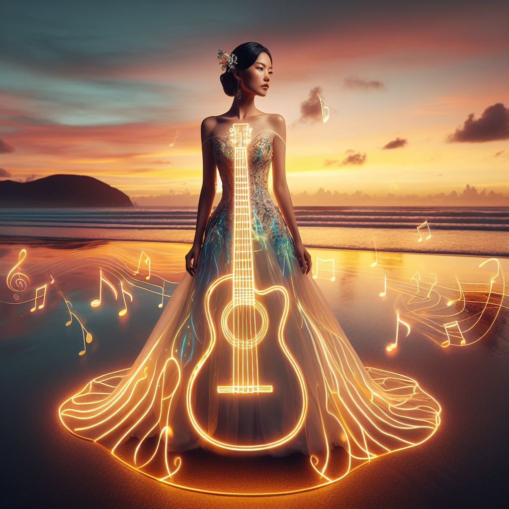 Girl playing the guitar. Really elegant.