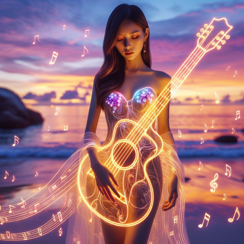 Girl playing the guitar. Really elegant.