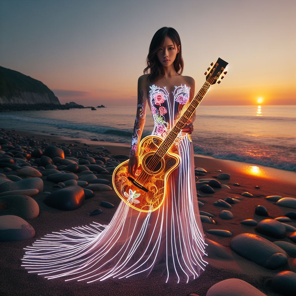 Girl playing the guitar. Really elegant.
