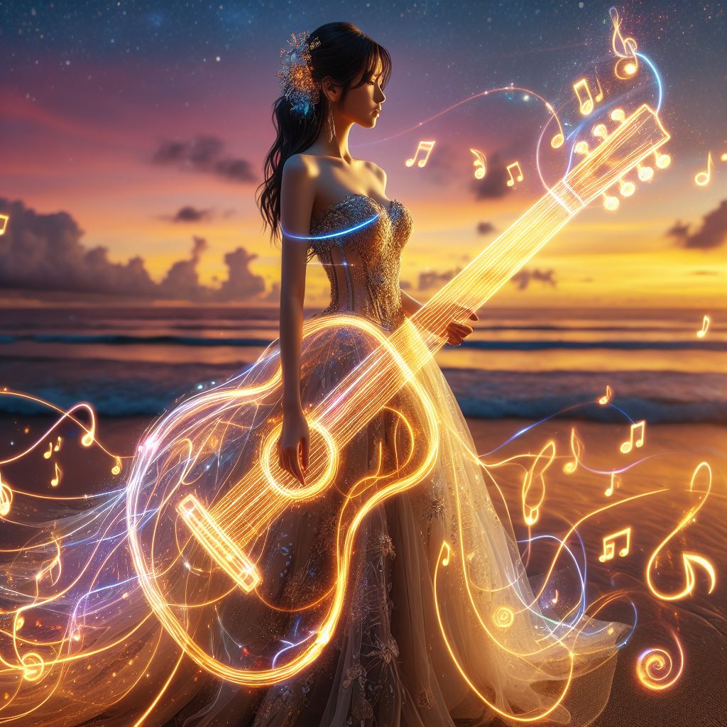 Girl playing the guitar. Really elegant.