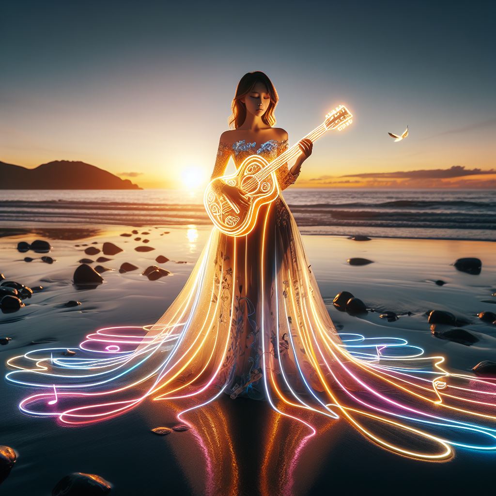 Girl playing the guitar. Really elegant.