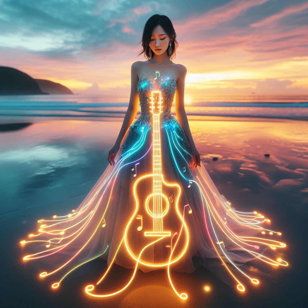 Girl playing the guitar. Really elegant.